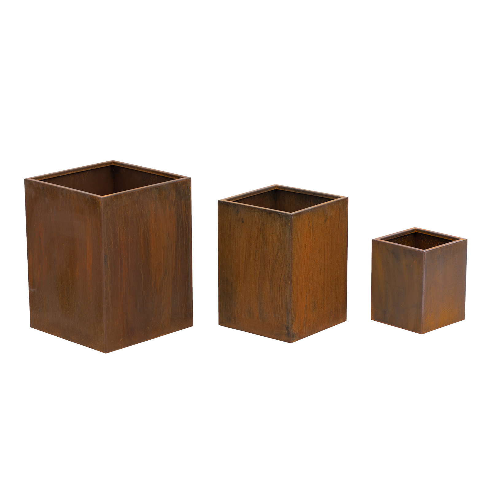 Ghiveci - set de 3 - oțel Corten - rotund - roșu ruginiu - Royal Catering